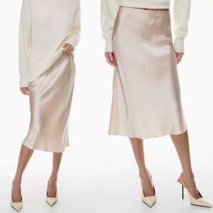 Aritzia Babaton Slip Satin Maxi Skirt Denude Size 8 Elastic Waist Bias Cut Midi